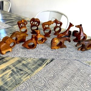 12 Vintage Animal Napkin Rings Wooden Carved